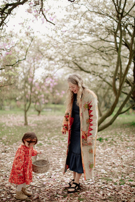 Foraging magnolia petals with kids